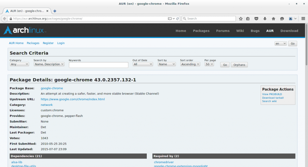 AUR packages google-chrome